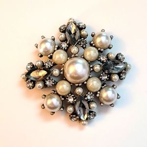 Faux Pearl & Rhinestone Brooch